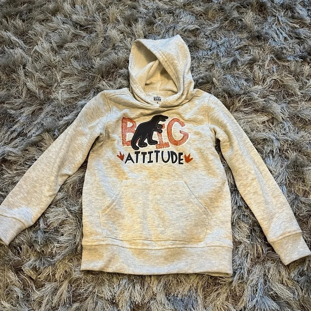 Kids Headquarters Boys Dinosaur Big Attitude Light Gray Pullover Hoodie 6 - Picture 1 of 4